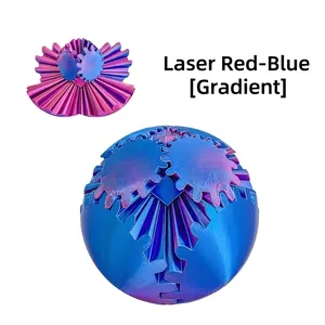 3D printed gradient gear rotating ball fidget toy in a laser red and blue finish