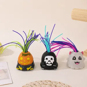 Funny Halloween monster fidget toy with colorful pullable hair for stress relief and fun