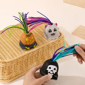 Halloween screaming monster stress relief toy set with colorful hair and funny faces