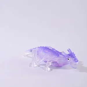 Detailed side view of a translucent purple flying dragon squishy stress relief toy for kids