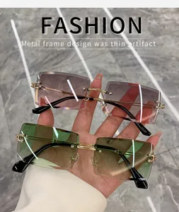 Detail macro view of N825 rimless gradient sunglasses featuring sleek metal frames