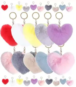 Lot de 24 porte-clés en peluche en forme de cœur coloré pour sacs et accessoires