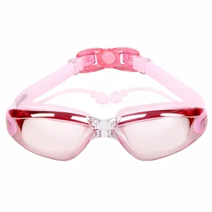 Occhialini da nuoto professionali rosa per miopia con tappi per le orecchie, 500 gradi