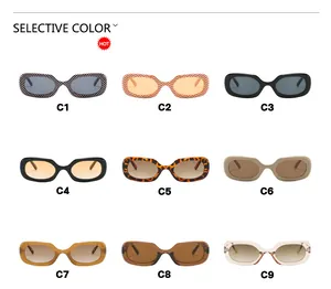 Detailed product selection guide showing nine different colors of retro oval sunglasses