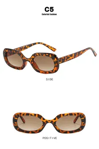 Vintage oval leopard print sunglasses with brown gradient lenses in side and front views.