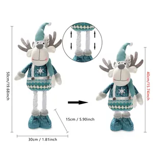 Detailed dimensions of retractable Christmas reindeer plush with height adjustment