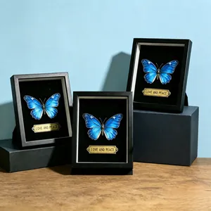 Handgemacht MDF Shadowbox Rahmen Schmetterling Präparat Rahmen Rechteckig Hohl Dekorativ Wandkunst Desktop Display Fotorahmen Für Home Office