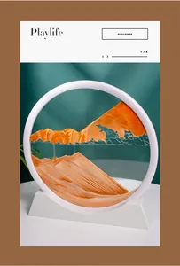 Elegant 12 inch round 3D moving sand art ornament with orange sand and white frame desk decor
