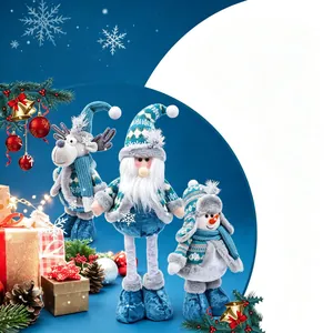 Handmade plush Christmas decorations with Santa snowman and elk in blue winter theme