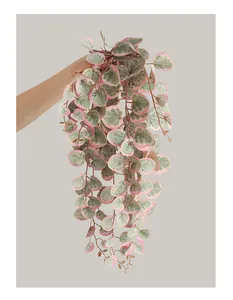 Artificial variegated pink string of hearts vine hanging plant for home decor use
