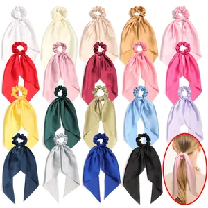 Women Satin Ribbon Hair Scrunchie Long Bow Hair Tie Scarf Elegant Minimalist Ponytail Holder Headwear Accessory For Girls Everyday