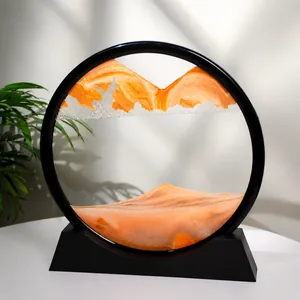 12-inch 3D moving sand art desktop ornament with black circular frame and base