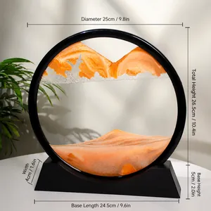 12-inch 3D moving sand art desktop ornament with black circular frame and base