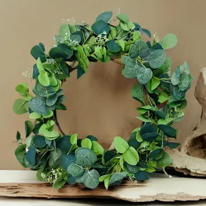 Ghirlanda di Eucalyptus Artificiale in Stile Nordico Foglia di Denaro Verde Ghirlanda da Appendere per Porta Parete Casa Matrimonio