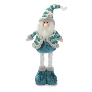 Handcrafted telescopic Christmas gnome doll ornament in blue knitted winter style