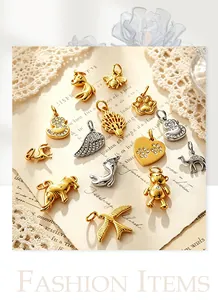 Selection of mini 3D animal pendants in gold and silver finishes for jewelry DIY