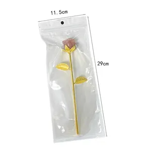 Pink crystal rose flower craft with gold stem in 11.5x29cm packaging