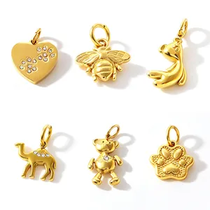 Assorted 18K gold plated animal charm pendants including bee bear and heart for DIY
