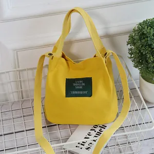 Japanese Style Canvas Bucket Bag For Women Letter Print Shoulder Crossbody Handbag Small Casual Tote Bag Travel Bag