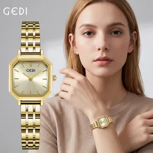 GEDI Γυναικείο Ρολόι Χαλαζία Πολυτελής Πολυγωνική Οκτάγωνη Κάσα Ανοξείδωτο Ατσάλινο Μπρασελέ Αδιάβροχο Κομψό Βίντατζ Ρολόι Χειρός