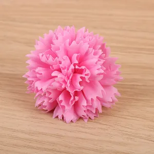 Vista macro dettagliata di un fiore di garofano di sapone rosa su uno sfondo di legno chiaro