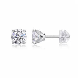 925 Sterlingsilber Laborgezüchteter Diamant Moissanit Ohrstecker Rundschliff Vier-Krallen-Einstellung Ohrringe Für Unisex