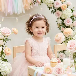 Sparkling pink rhinestone crown headband for girls birthday princess party dress up