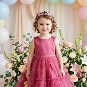 Detailed view of pink rhinestone princess crown headband for girls' birthday party outfits