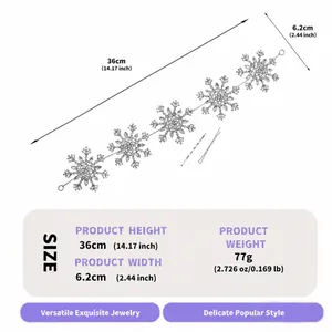 Silver snowflake rhinestone headband dimensions: 36cm height, 6.2cm width, 77g weight.