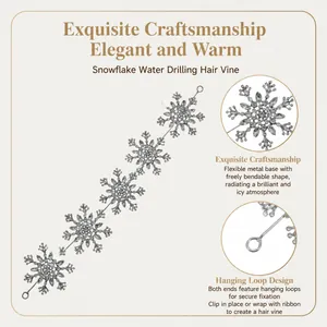 Detail view of snowflake rhinestone headband with flexible metal base and loops