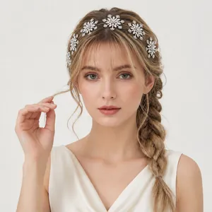 Elegant Alloy Rhinestone Snowflake Bridal Headband Silver Hair Vine With Hair Clips For Wedding Birthday Party Women Jewelry