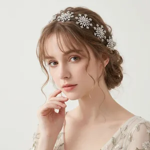 Elegant snowflake rhinestone headband for bridal wedding and evening party hair styling