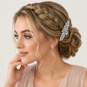 Barrette à Cheveux Élégante en Zircon Fleur Feuille Alliage Argent Clip à Ressort Accessoires Cheveux Mariage pour Femme Bijoux de Fête