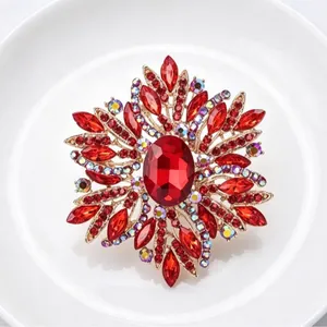 Grande broche vintage élégante en cristal rouge pour pulls et manteaux pour femmes