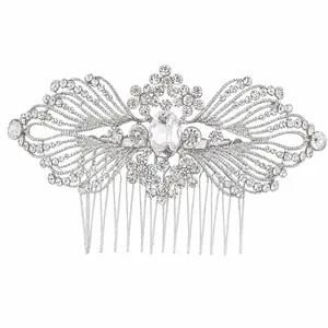 Peigne à cheveux élégant en alliage de strass avec design en forme d'ailes pour mariage