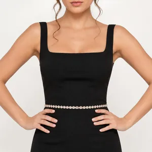 Elegante cinturón de cadena de girasol con diamantes de imitación para vestido novia