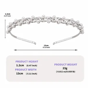 Detaillierte Größen- und Gewichtsangaben für das elegante Perlen- und Zirkon-Stirnband