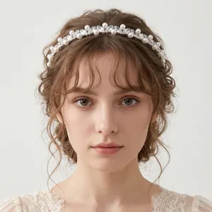 Eleganter schmaler Silber Haarreif mit Perlen und Zirkonia für Hochzeiten und Partys