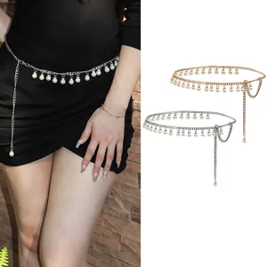 Elegant Imitation Artificial Pearl Tassel Waist Chain For Women Gold Silver Alloy Metal Belly Chain Belt For Dresses Fashion Accessories