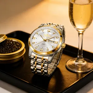 Orologio al quarzo di lusso da uomo con doppio calendario e cinturino in acciaio