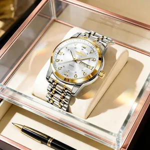 Orologio al quarzo da uomo con doppio calendario, cinturino in acciaio e diamanti lusso