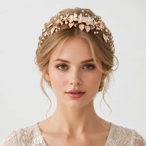 Elegante Juego Horquillas De Boda Flor Tela Perlas Artificiales Imitación Cristal Aleación Hoja Accesorios Nupciales Mujer