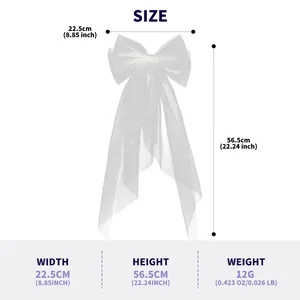 Dimensions of the white bridal bow veil with pearls for wedding parties