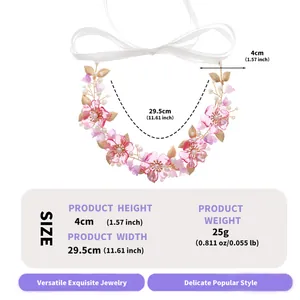 Measurement details for floral headband accessory showing 29.5cm width and 25g product weight