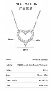 Spécifications détaillées du collier cœur en argent S925 avec Moissanite et dimensions
