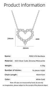Spécifications et guide des tailles du collier cœur en argent S925 et moissanite