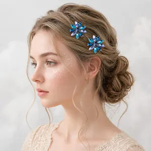 Elegante Legering Bloem Strass Haarclips Set Voor Vrouwen Fonkelende Kristallen Haarpelden Bruiloft Feest Haaraccessoires