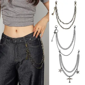Chaîne de Taille Double Couche en Métal Rétro Punk Avec Pendentif Étoile et Avion Pour Hommes Femmes Mode Streetwear Chaîne de Pantalon