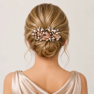 Elegante Pettine per Capelli a Farfalla in Lega Oro Rosa Con Strass Scintillanti e Künstliche Perle Sintetiche per Matrimonio Sposa Accessori