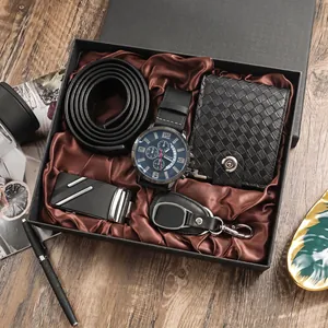 Herren Business Geschenkbox Quarz Uhr PU Leder Gürtel Geldbörse Schlüsselanhänger Klassische Mode Accessoires Für Ihn